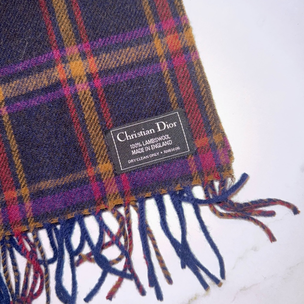 Christian Dior lambswool plaid scarf - Picture 2 of 12